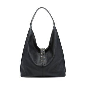 Large Black Pebbled Vegan Leather Hobo Bag